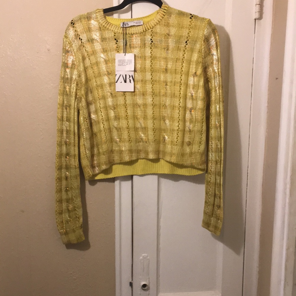 ZARA Cable knit sweater gold accented cotton - Picture 3 of 7